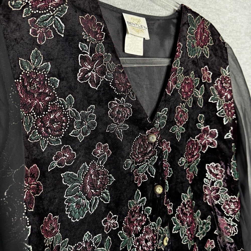 Bentley Womens Shirt Top Size M Crushed Velvet Button Up Sheer Sleeve Whimsygoth - Picture 3 of 9